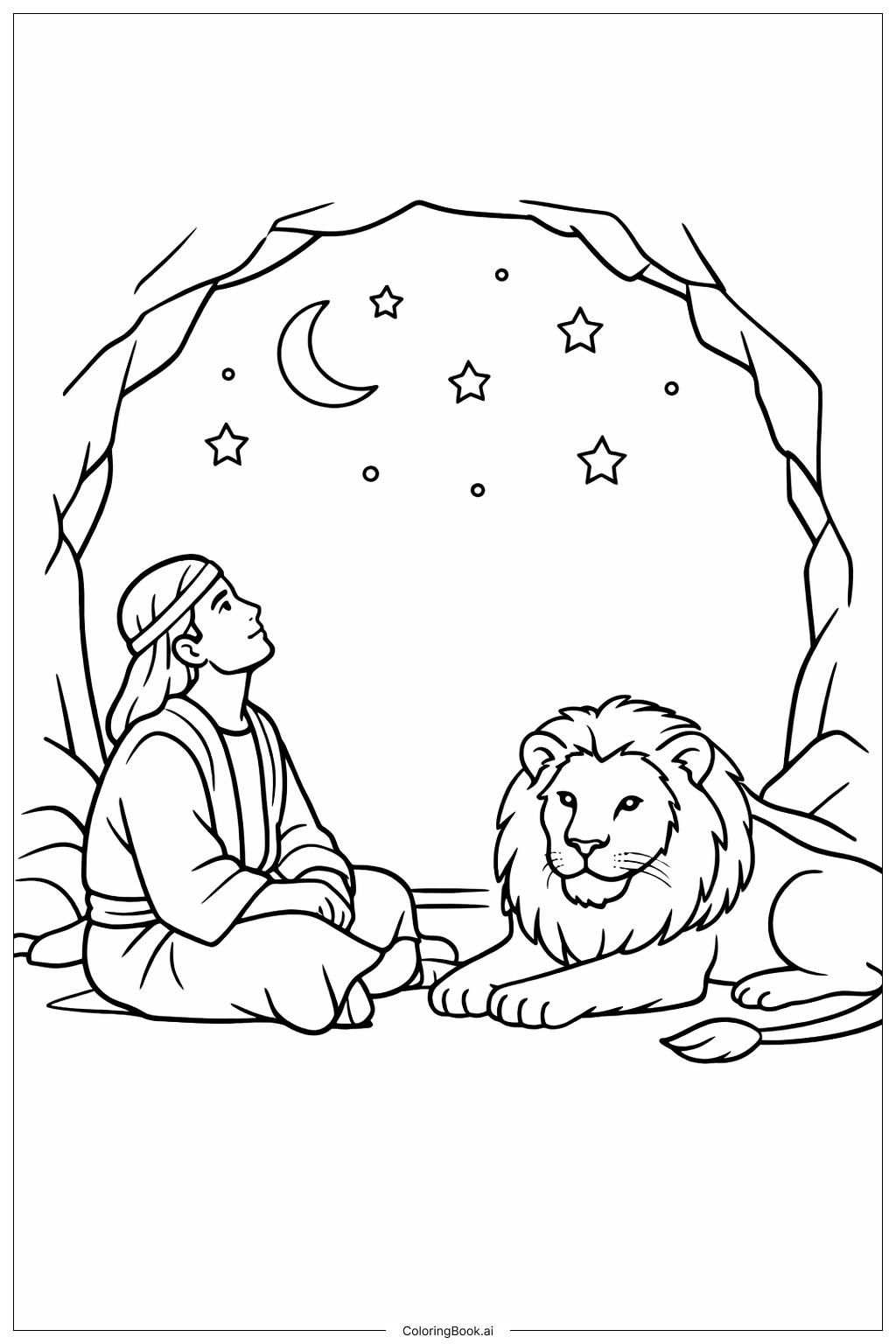但以理與獅子坑 但以理與星星著色頁