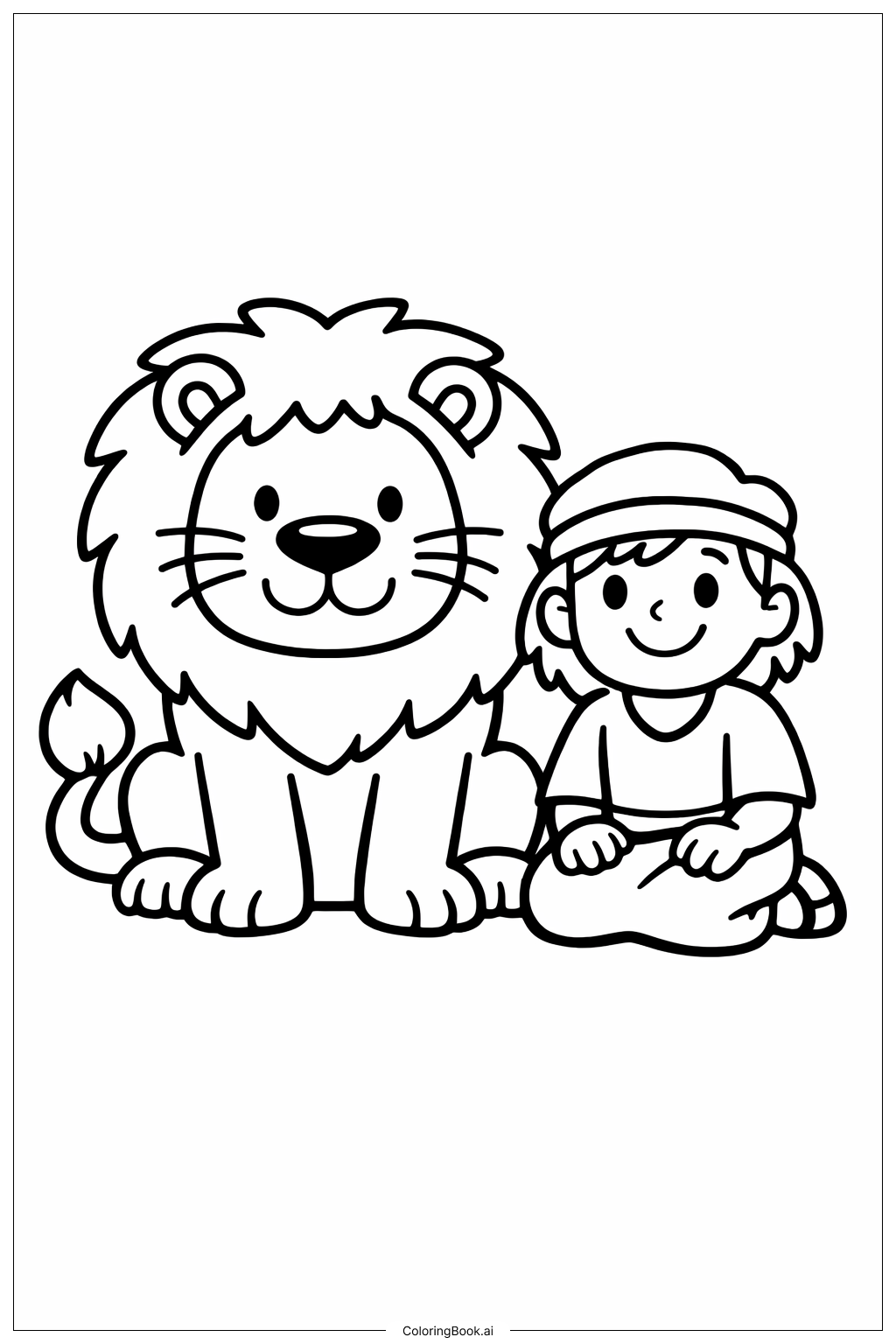 Página para colorear de Daniel y el León Amistoso del Foso de los Leones