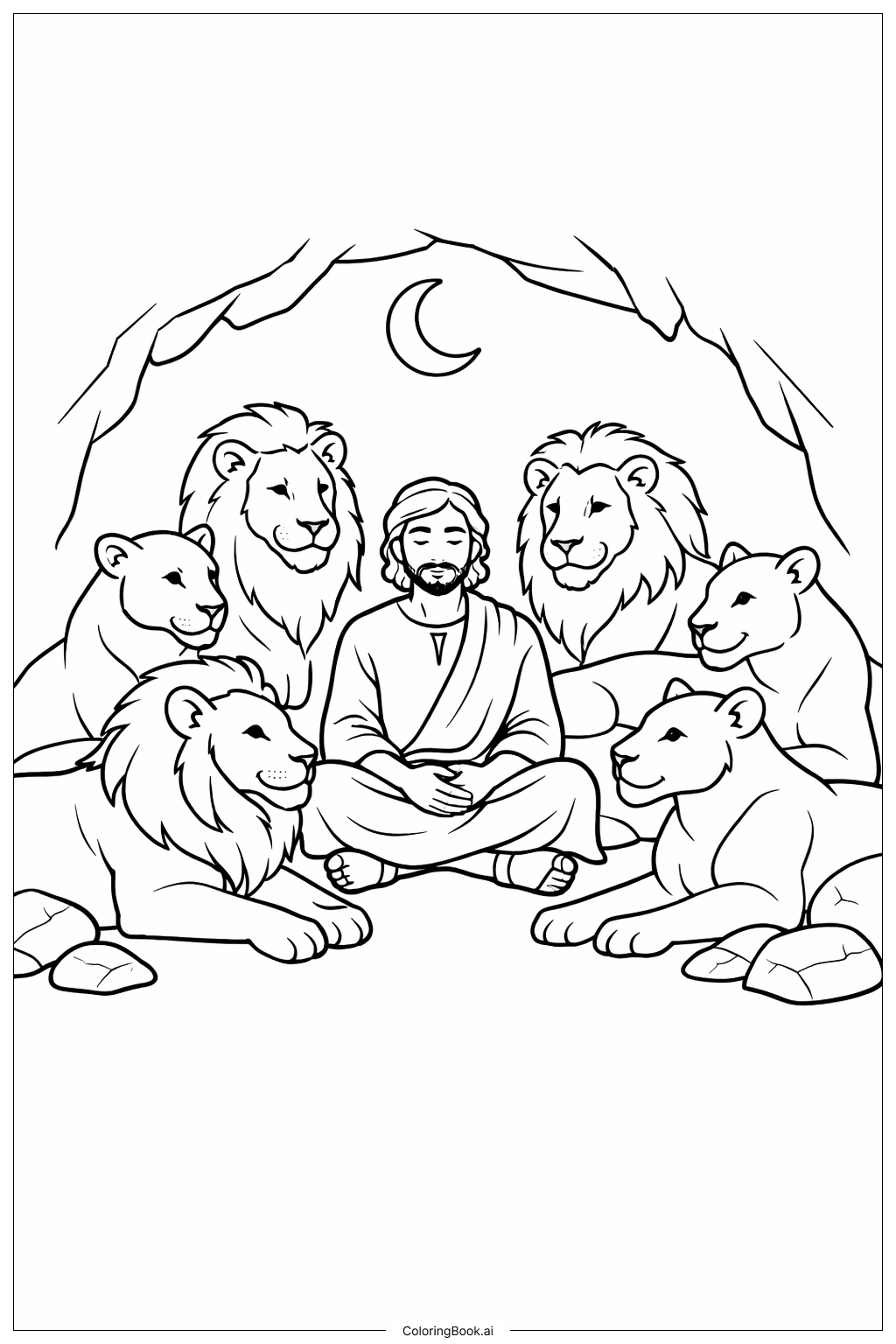 但以理與獅子坑溫柔的獅子圈著色頁