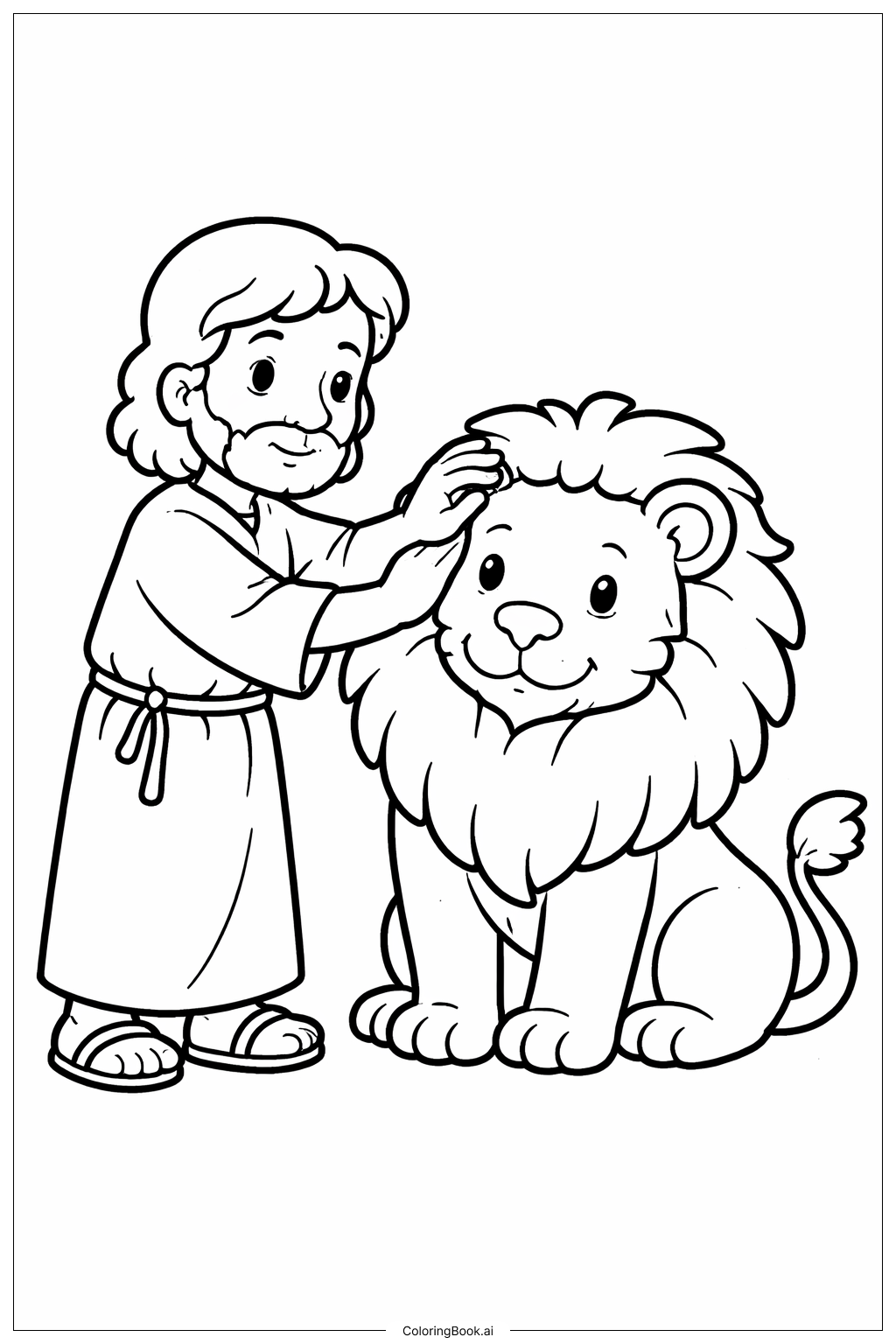 Página para colorear de Daniel y la cueva de los leones Tacto suave