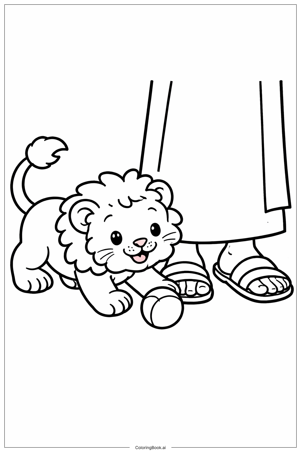 Página para colorear de Daniel y el Cachorro de León en el Foso de los Leones