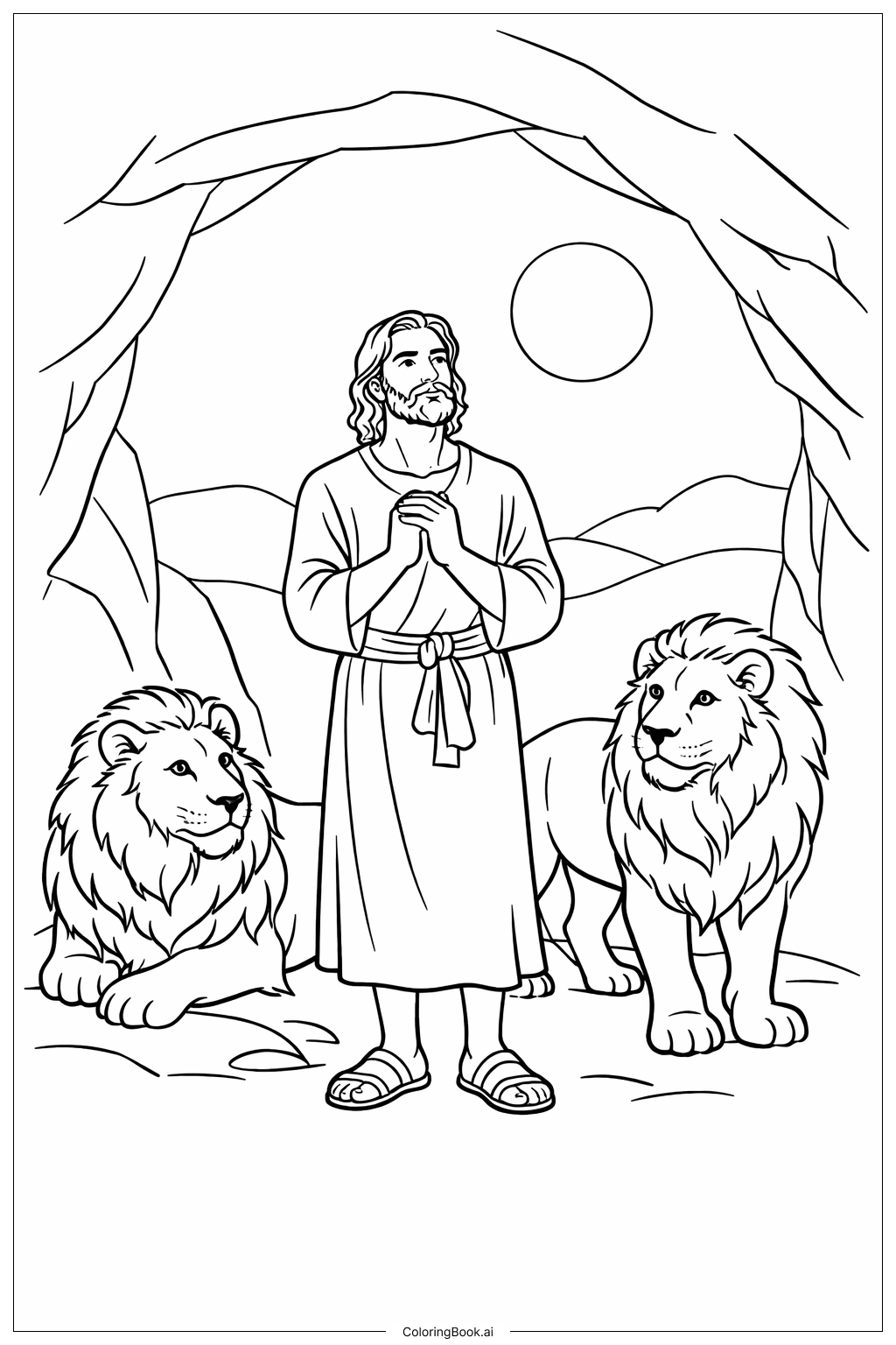 但以理與獅子坑月光洞窟著色頁