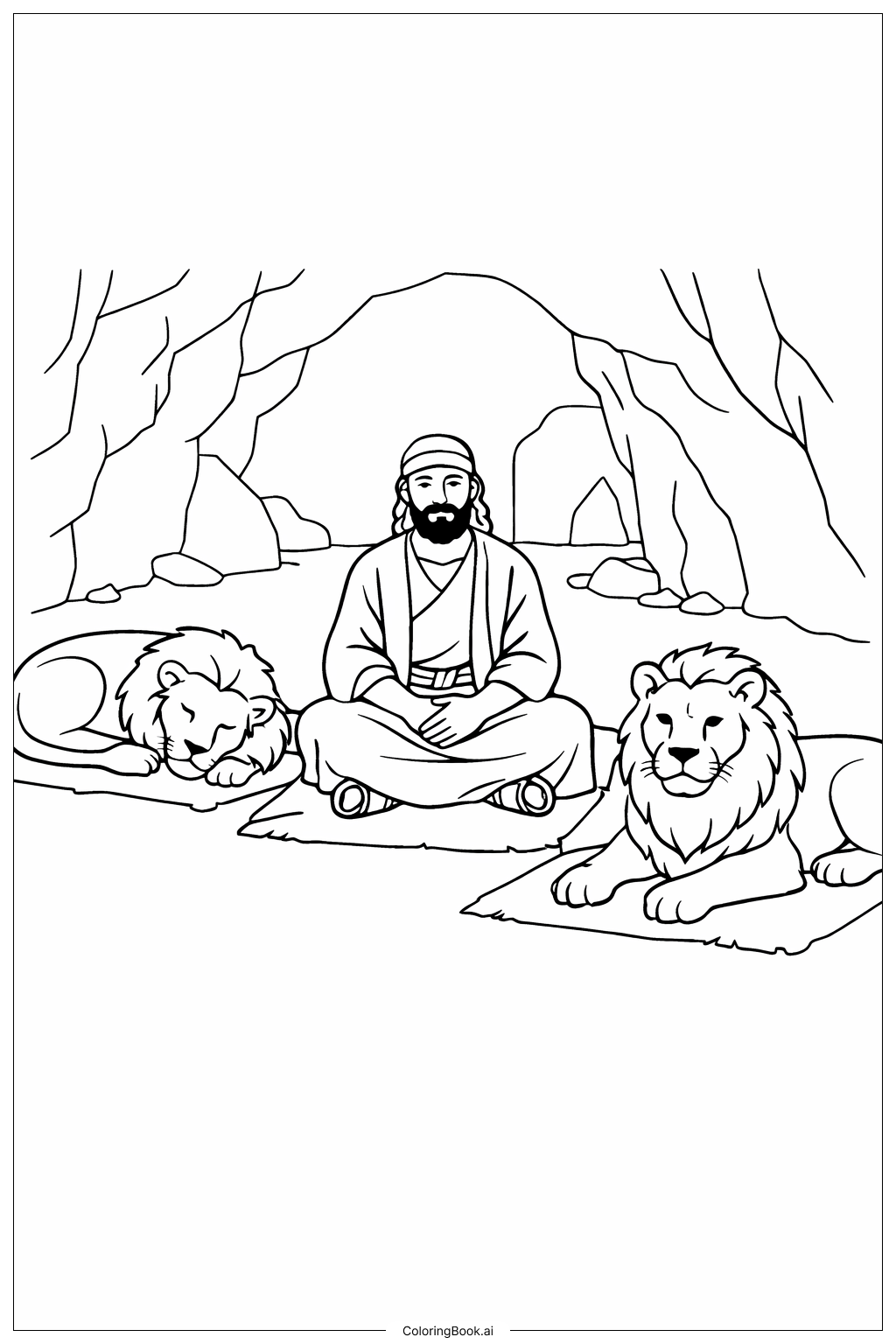 但以理與獅子坑和平靜的洞穴內部著色頁
