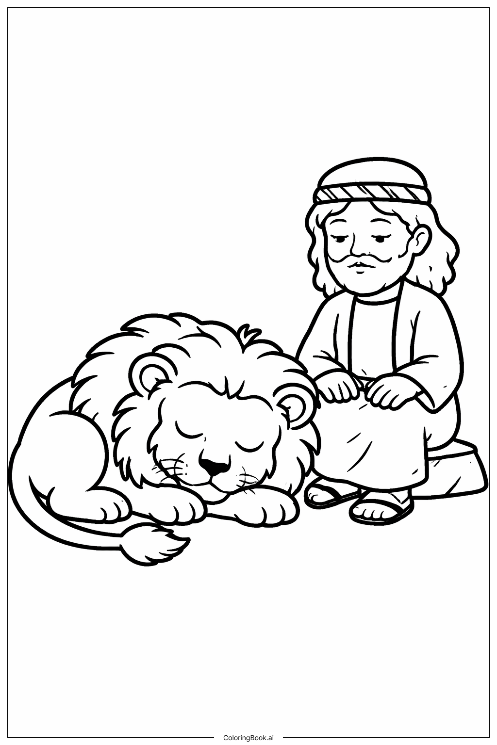 Página para colorear de Daniel y el León Durmiente en la Cueva de los Leones