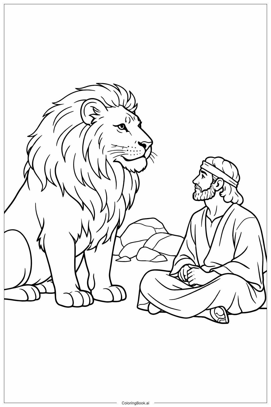  丹尼尔与狮子坑 警觉的狮子头像填色页 