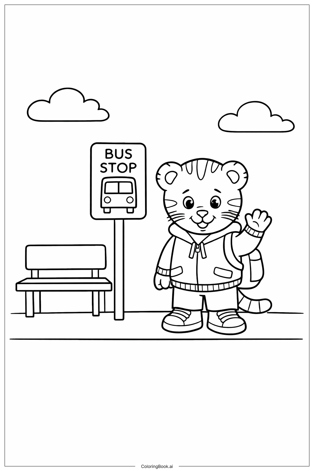 丹尼尔虎在公交站填色页