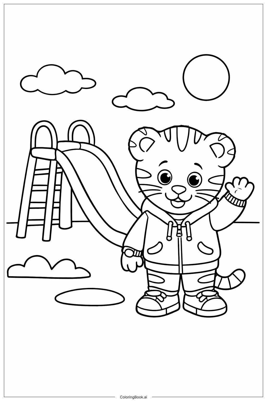 丹尼尔老虎在游乐场滑梯旁填色页