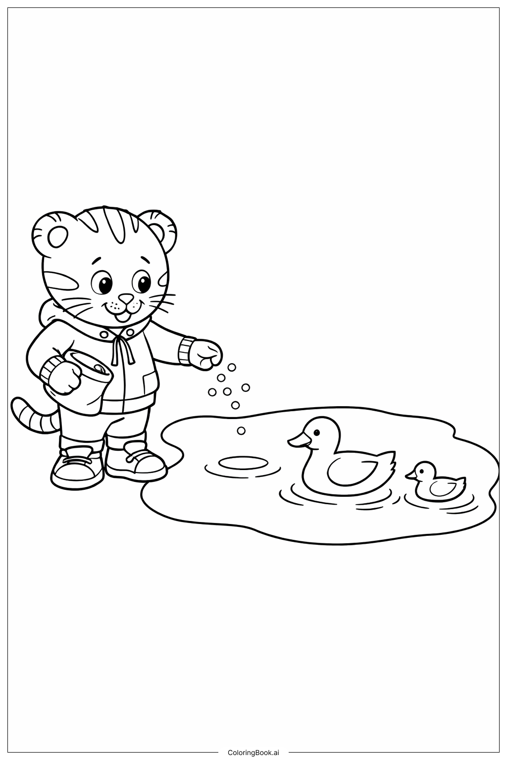 丹尼尔老虎喂鸭子池塘填色页