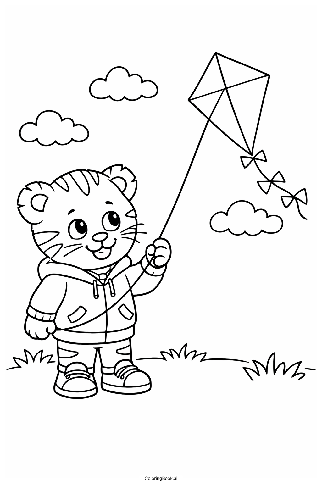 丹尼尔老虎放风筝公园填色页