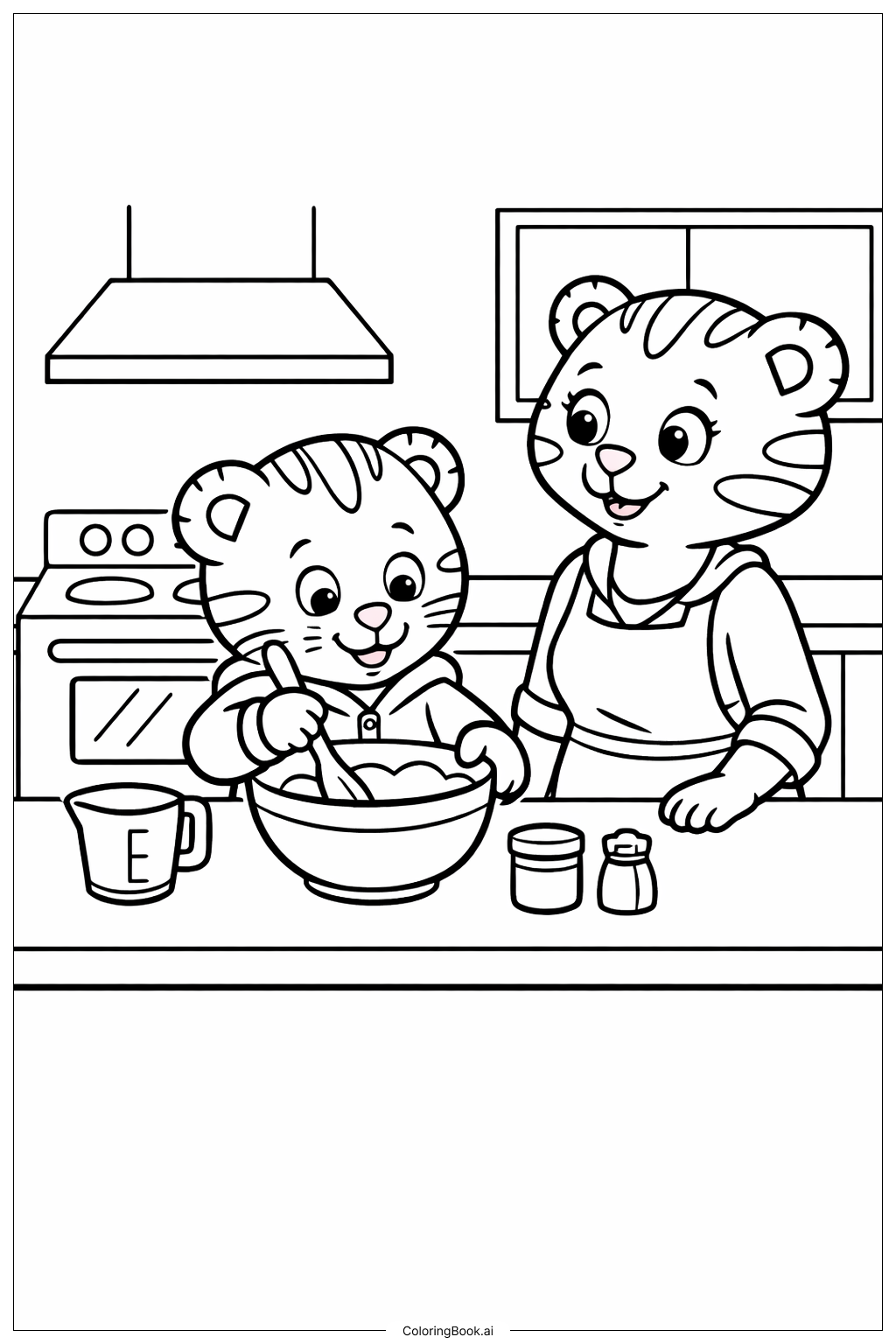 丹尼尔老虎帮妈妈做饭填色页