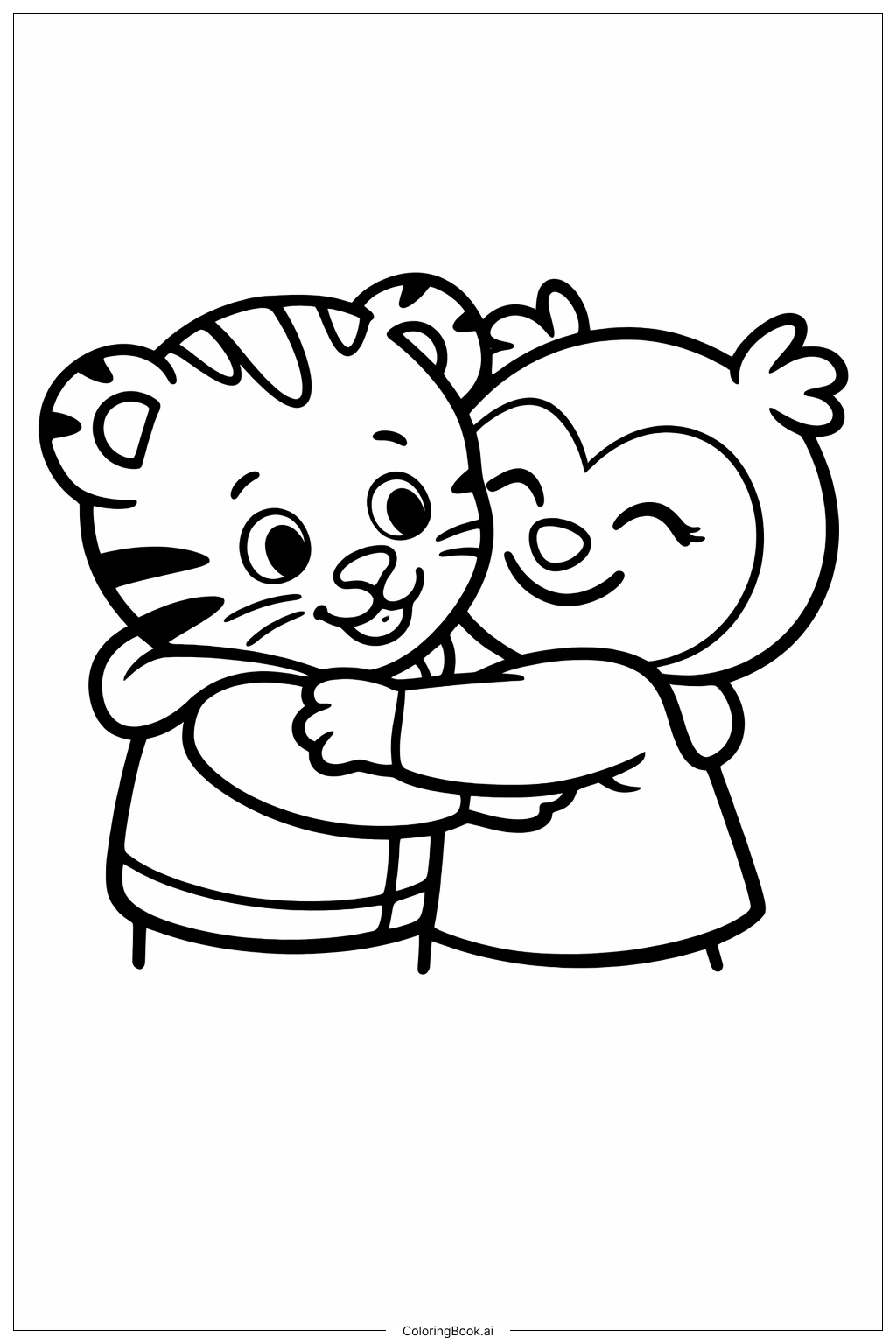 丹尼尔老虎拥抱朋友填色页