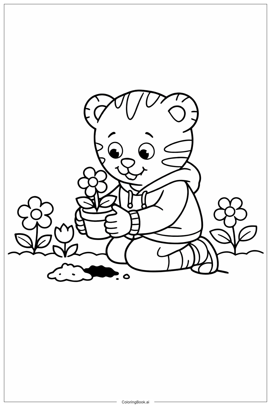 丹尼尔老虎种花园填色页