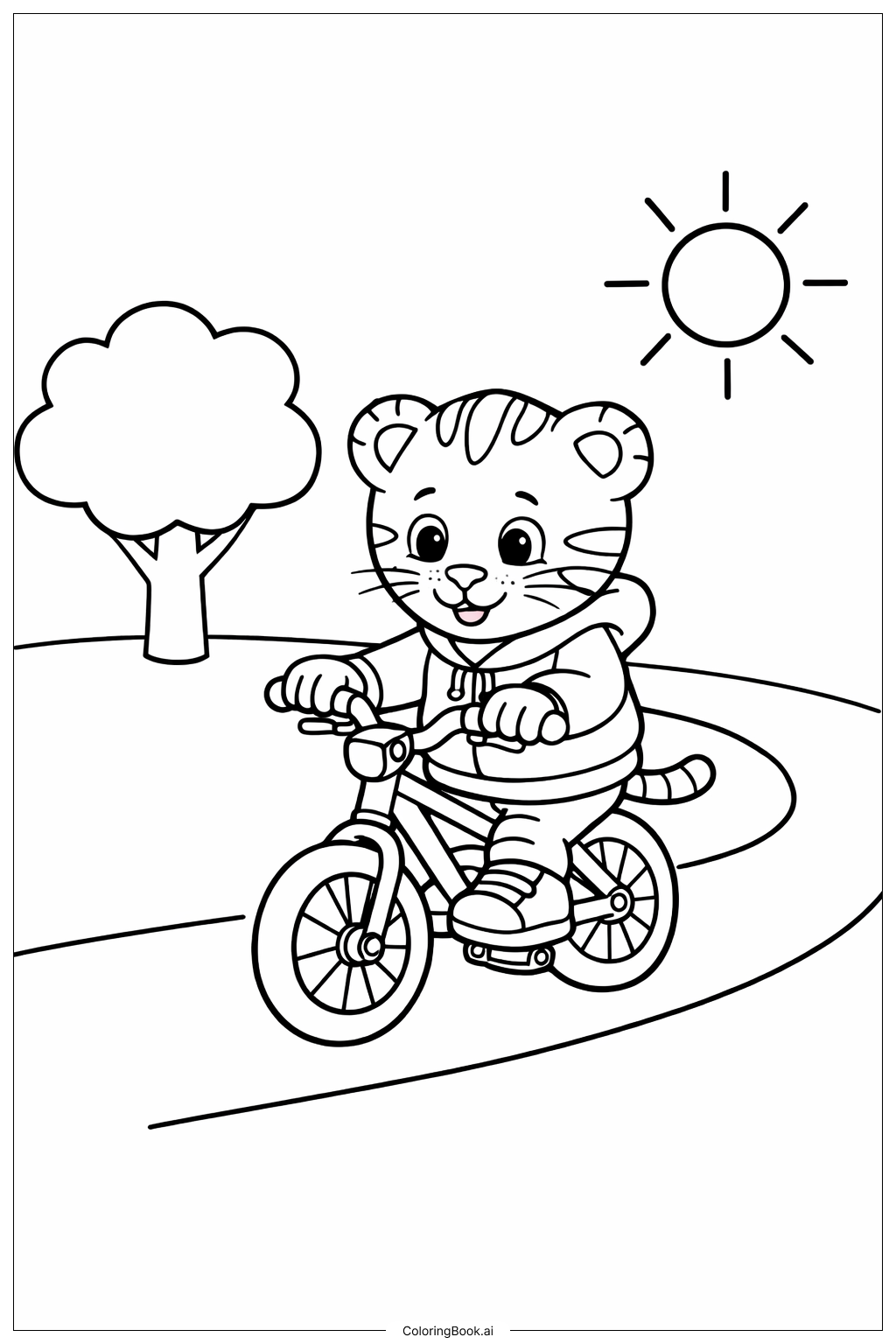 丹尼尔老虎骑自行车公园填色页