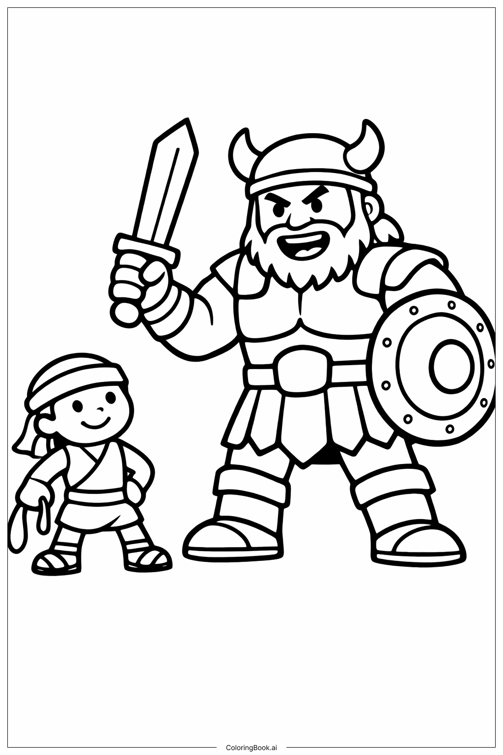  ダビデとゴリアテ 勇敢な姿勢の塗り絵ページ 