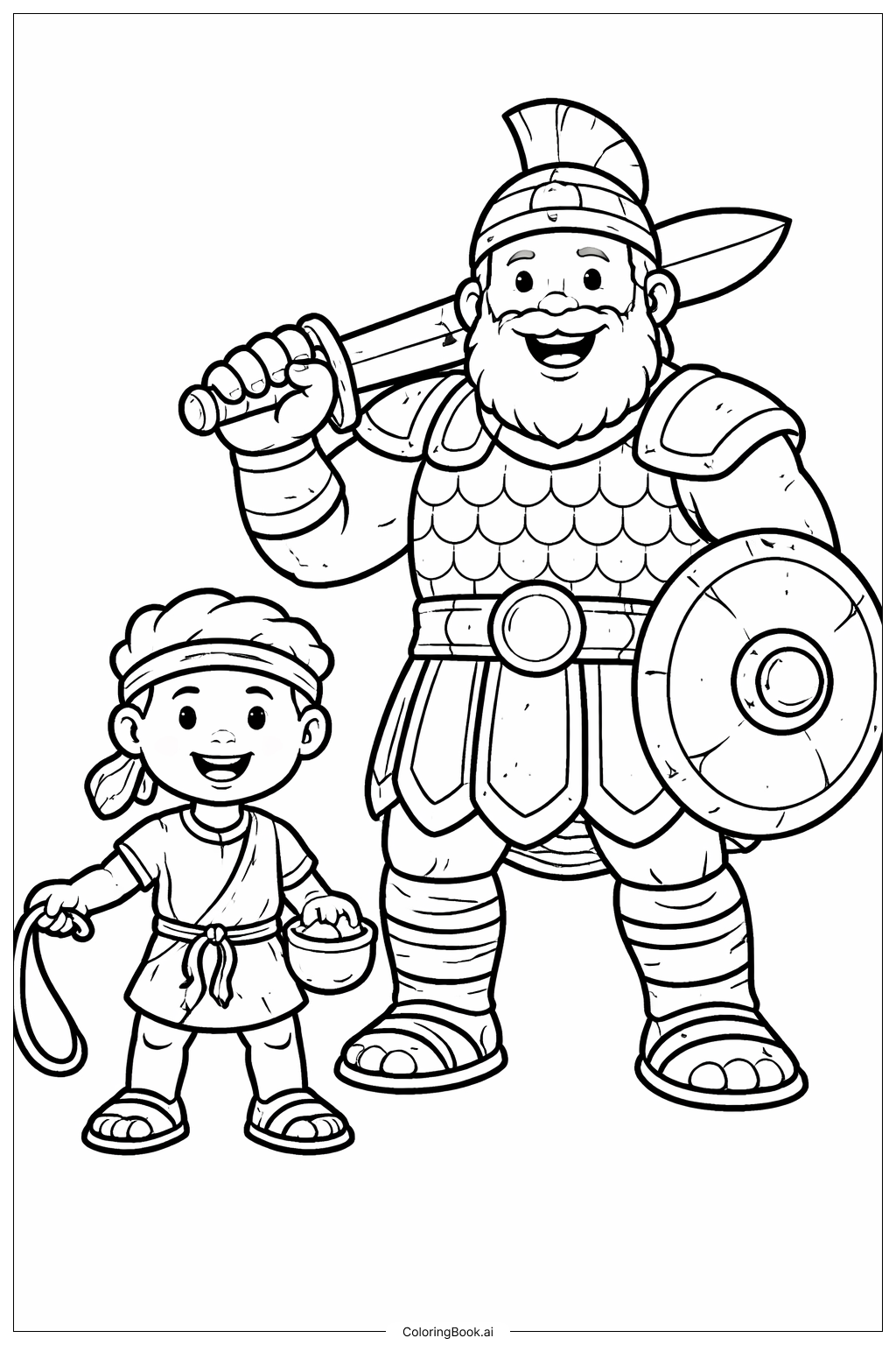  ダビデとゴリアテ励ましの笑顔の塗り絵ページ 