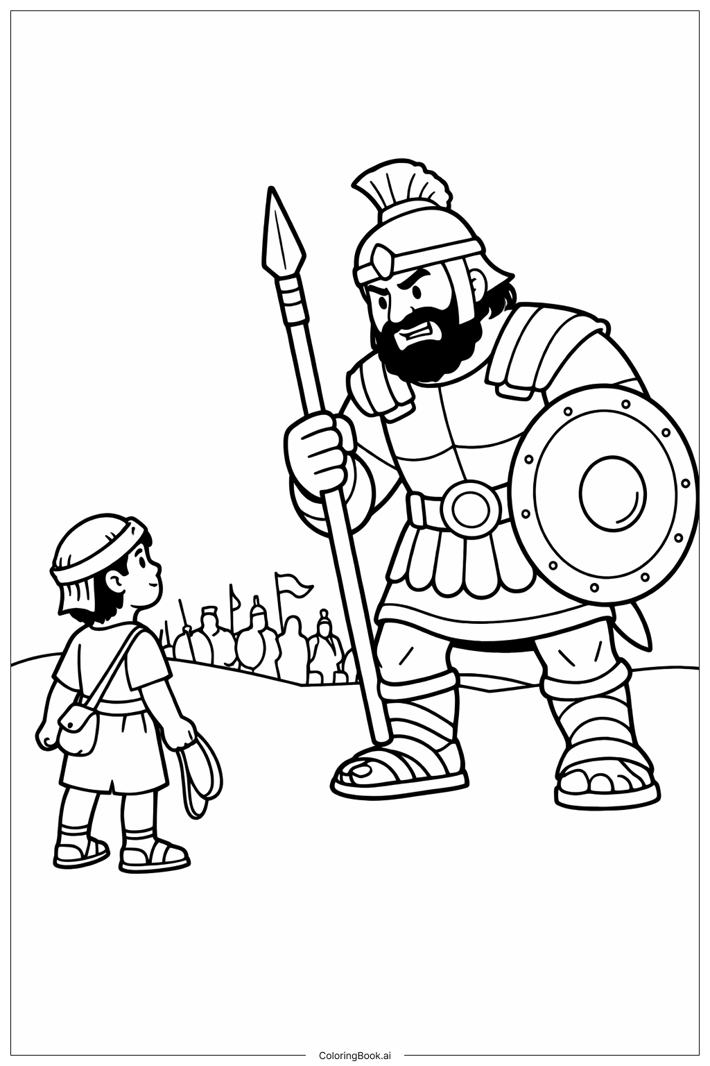  Page de coloriage David et Goliath face au géant 
