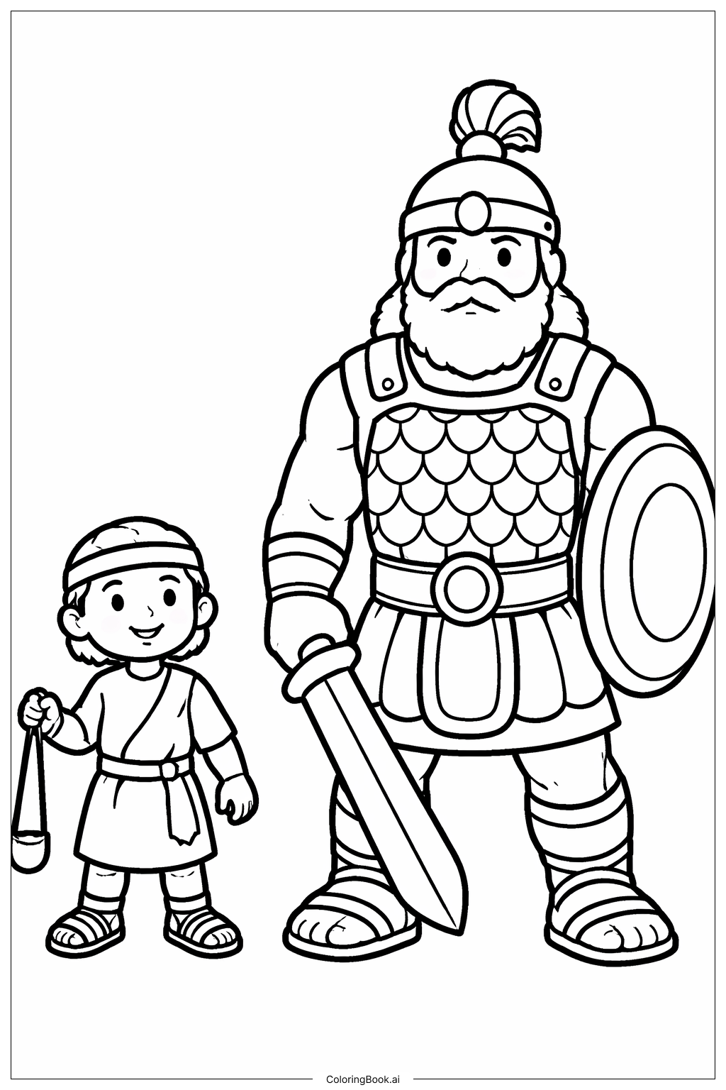  ダビデとゴリアテの正面図の塗り絵ページ 