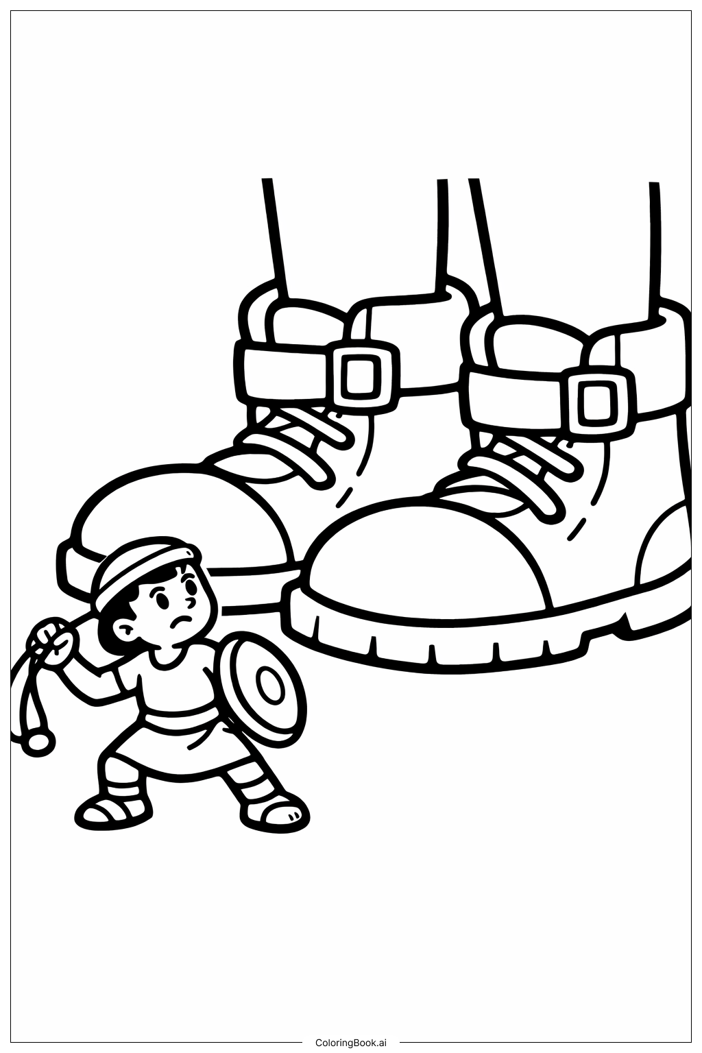 ダビデとゴリアテの巨大なブーツの塗り絵ページ 