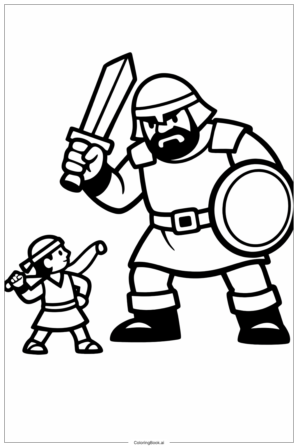  ダビデとゴリアテの巨人のアウトラインの塗り絵ページ 