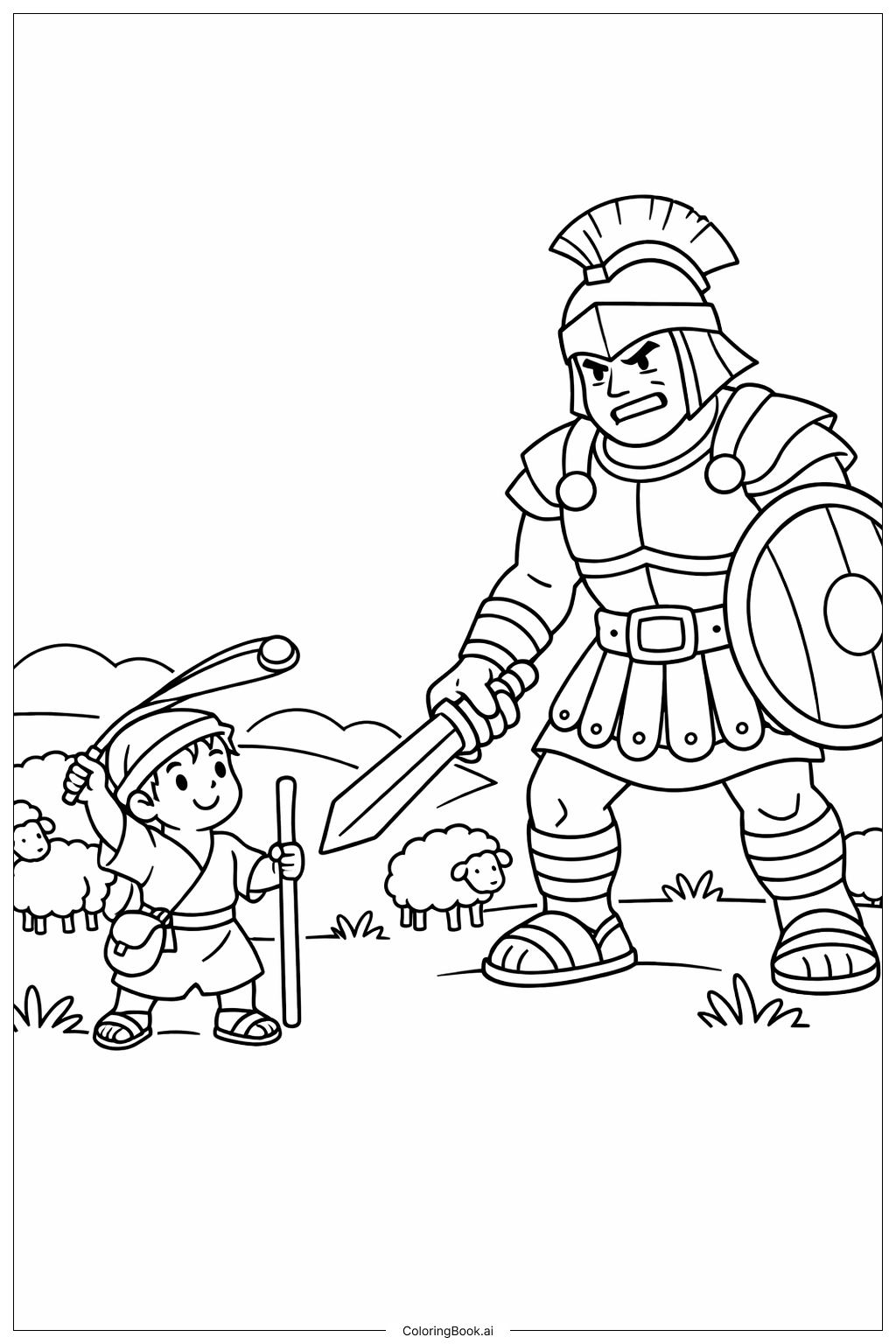  Page de coloriage David et Goliath Petit Berger 
