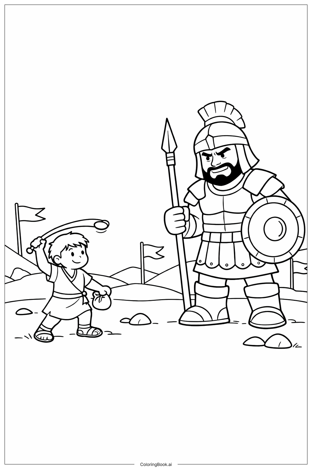  大衛與歌利亞簡易戰場著色頁 