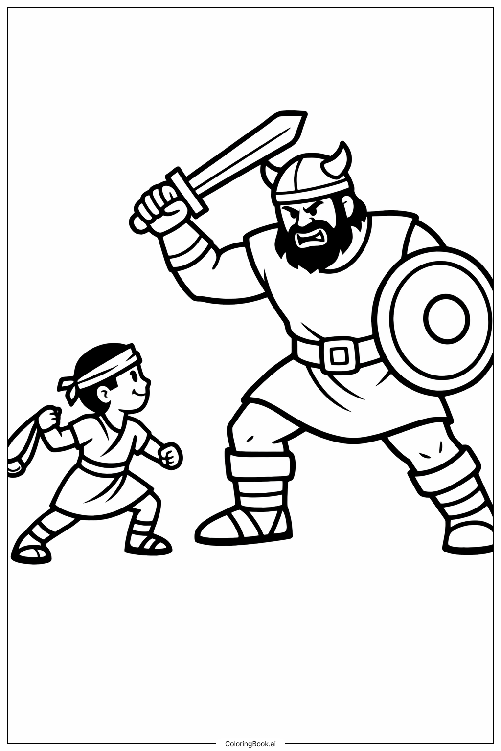  ダビデとゴリアテのシンプル決闘の塗り絵ページ 
