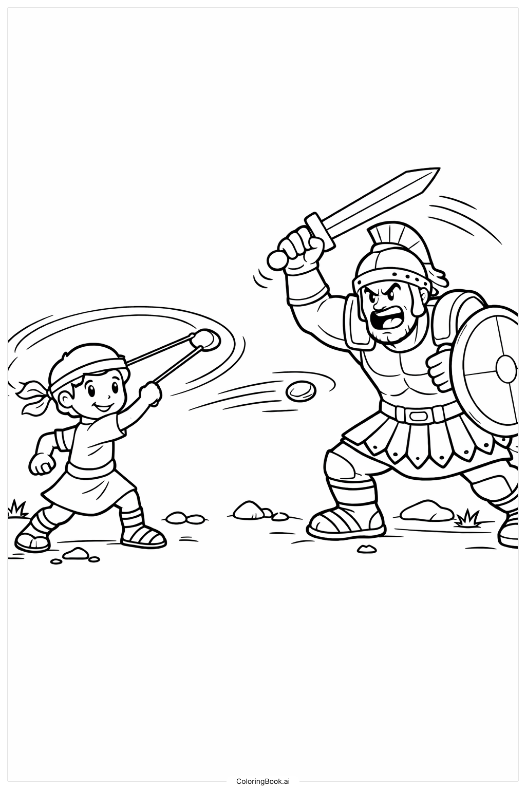  Página para colorir de David e Golias Movimento da Funda 