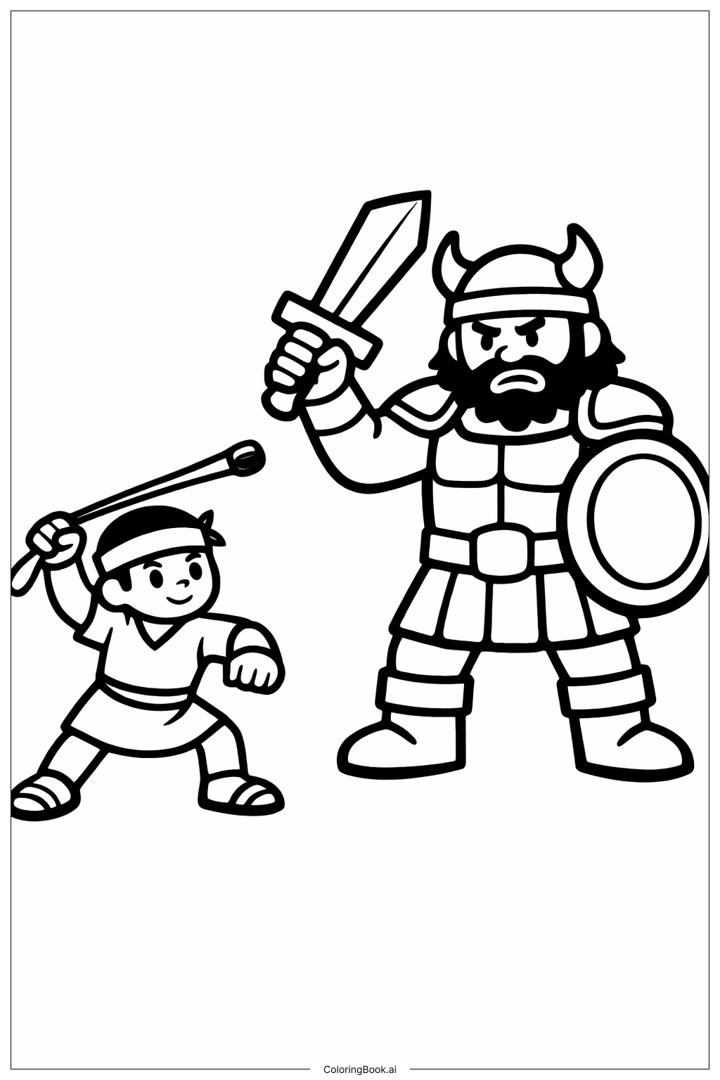  ダビデとゴリアテ スリングショット準備完了の塗り絵ページ 