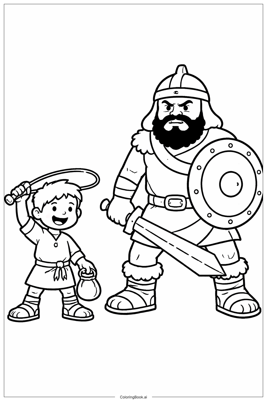  ダビデとゴリアテの小さな少年の塗り絵ページ 