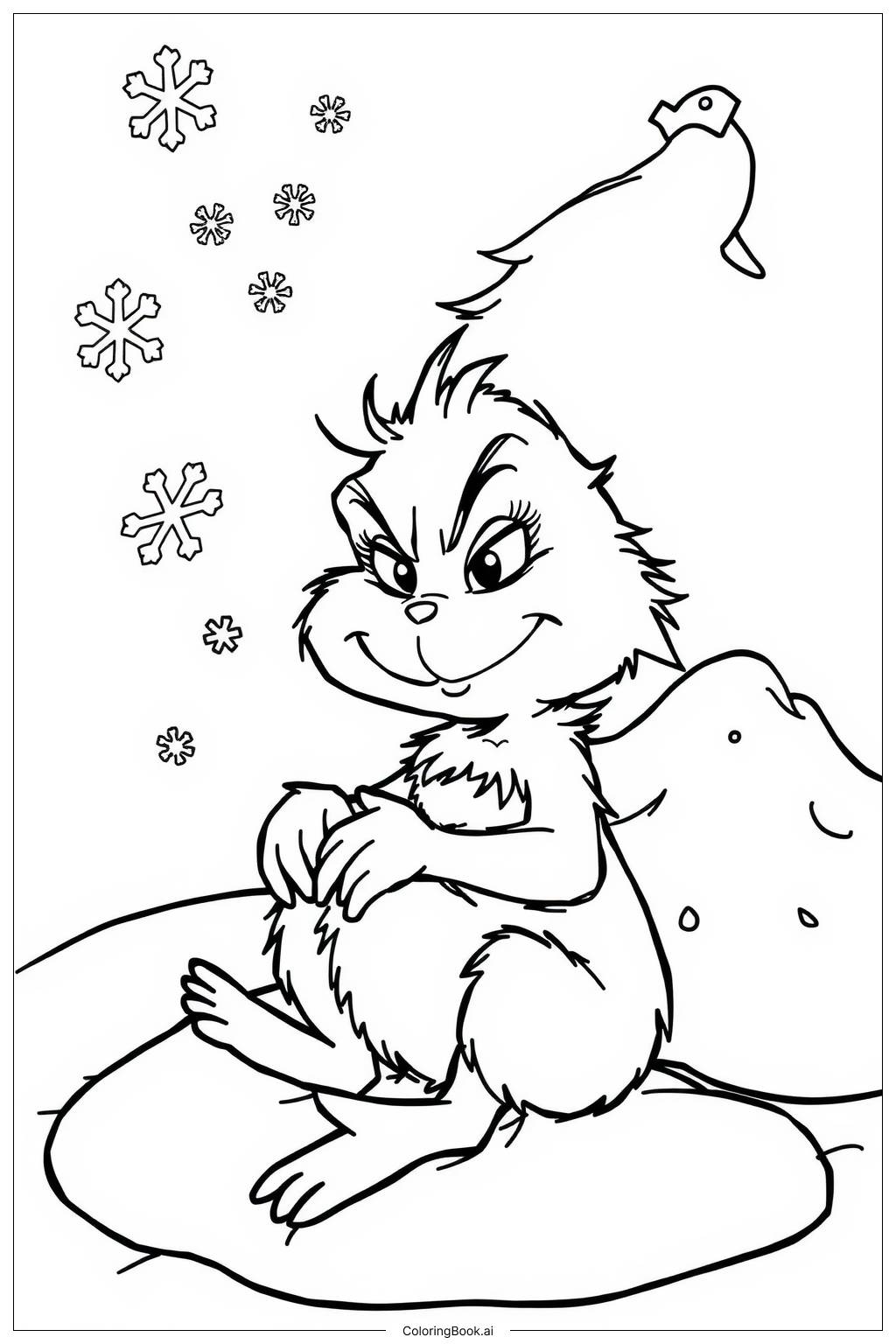  Page de coloriage Bébé Grinch jouant dans la neige 