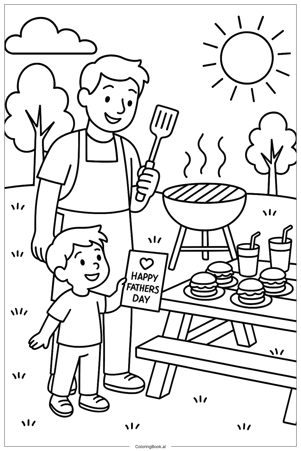 Fathers Day Family Barbecue Party Coloring Page