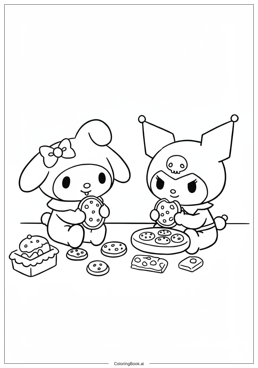  My Melody and Kuromi Baking Cookies Coloring Page 