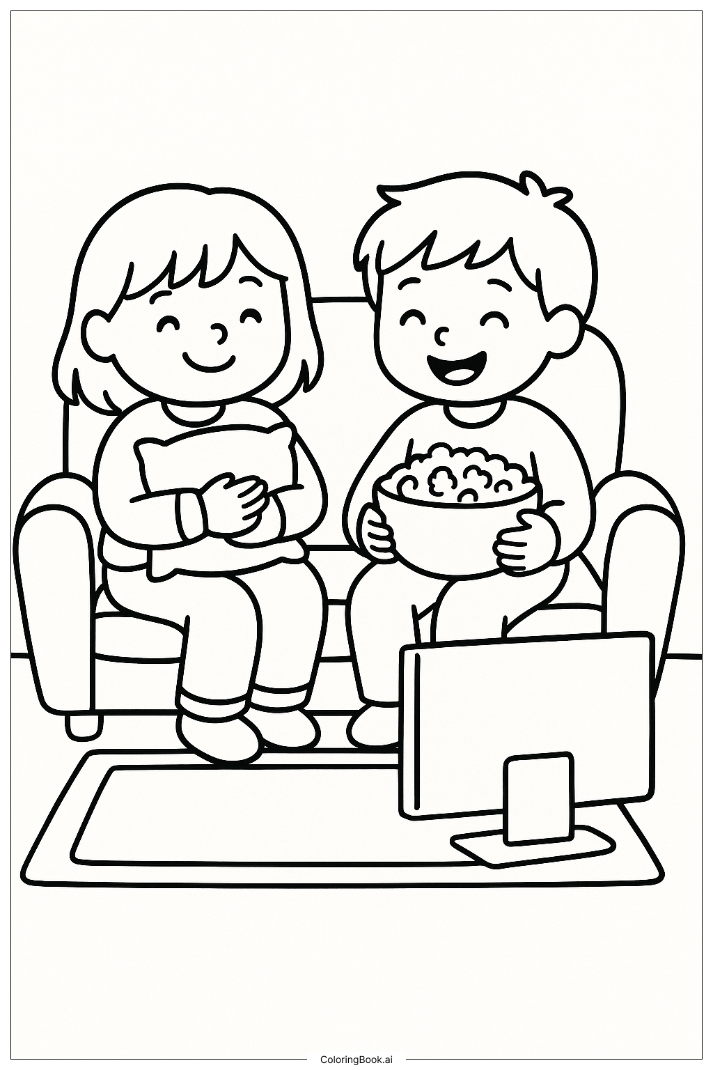 Cozy Friends Watching A Movie Coloring Page