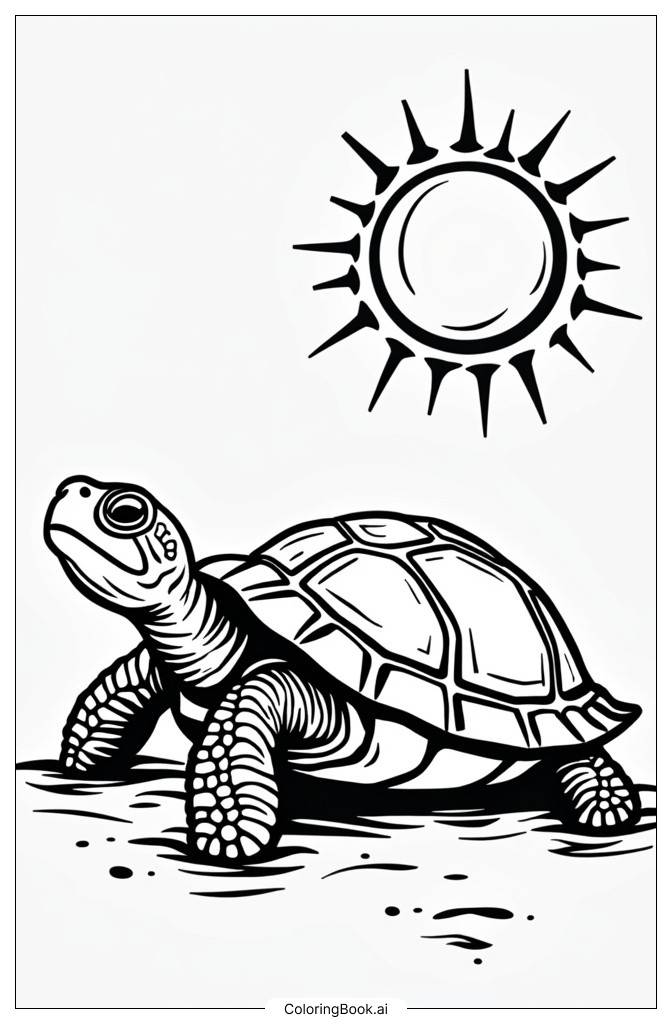  Página para colorear de Tortuga adulta tomando el sol 