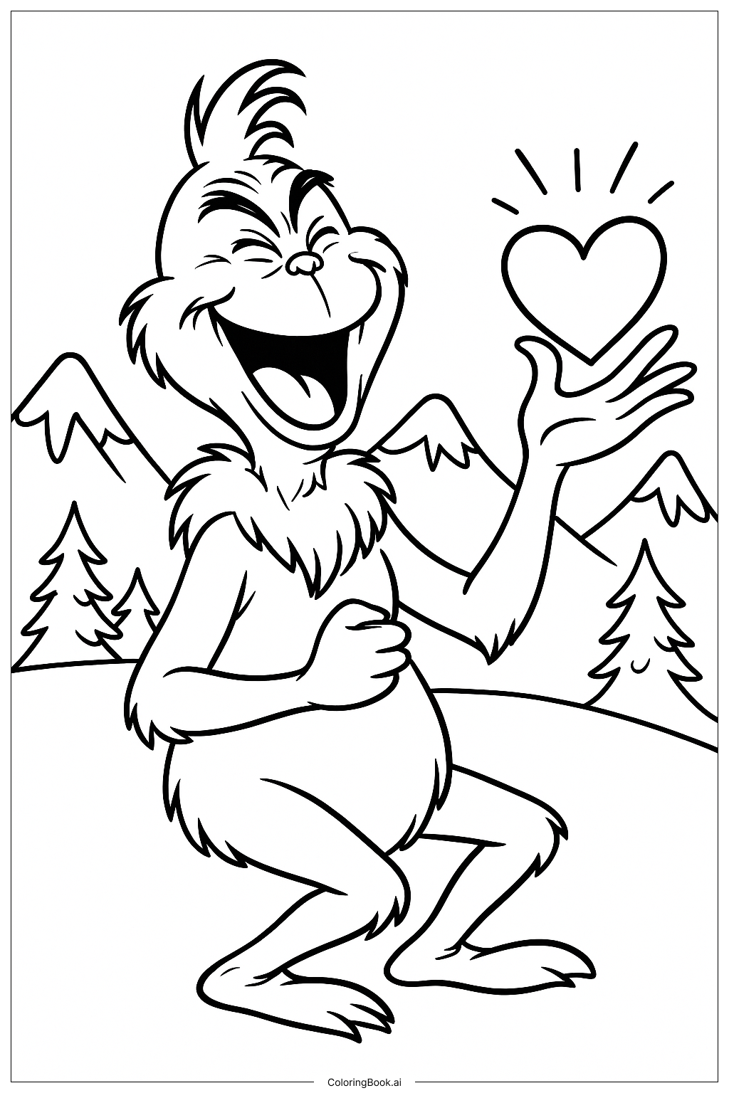  The Grinch Laughing With Heart Growth Coloring Page 