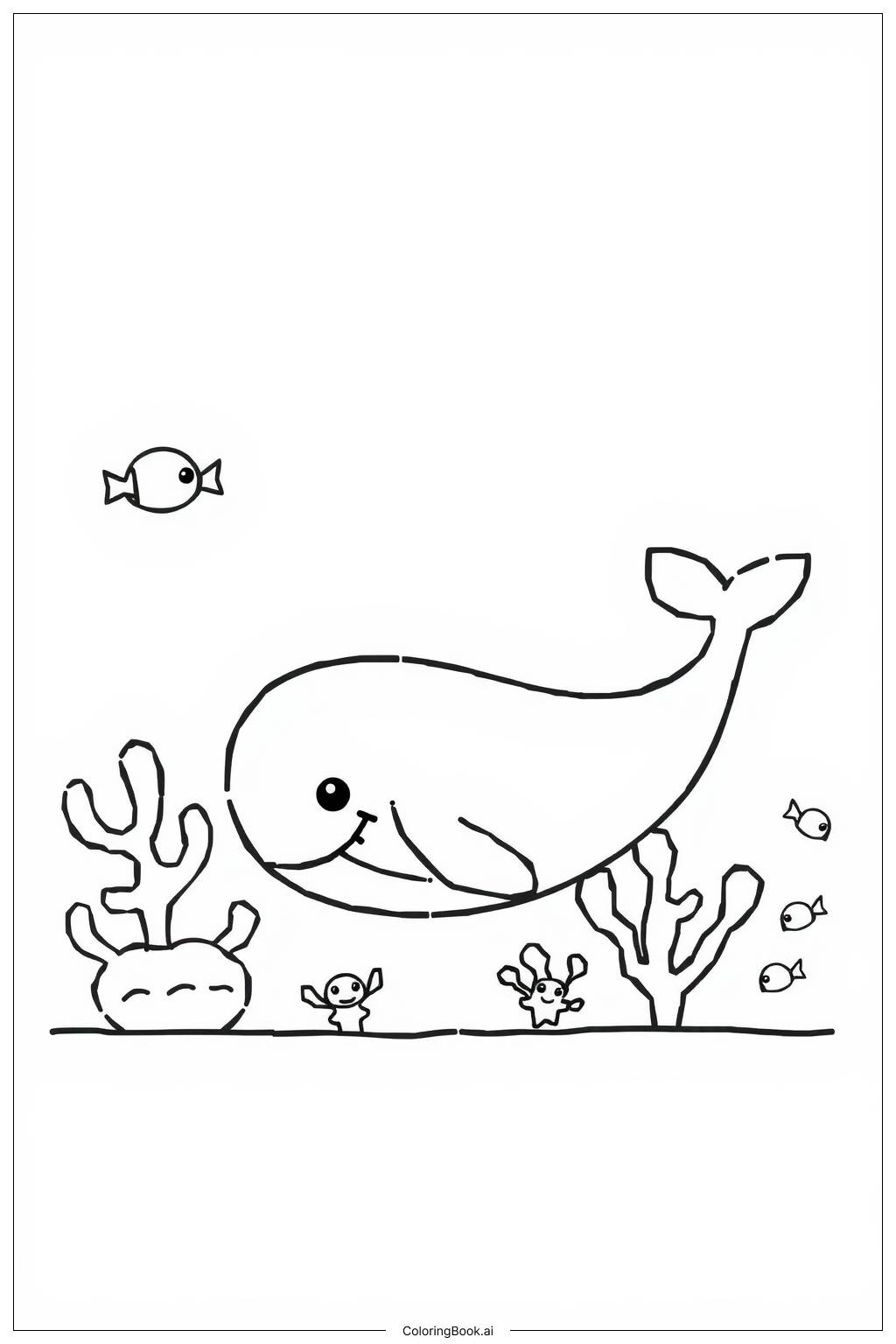  Whale with Coral Reef Coloring Page 