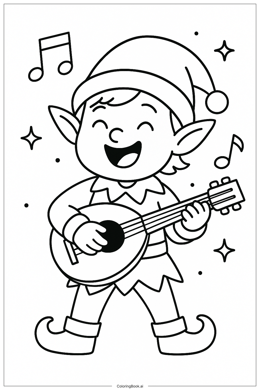  Página para colorir de Um Duende Musical com um alaúde 