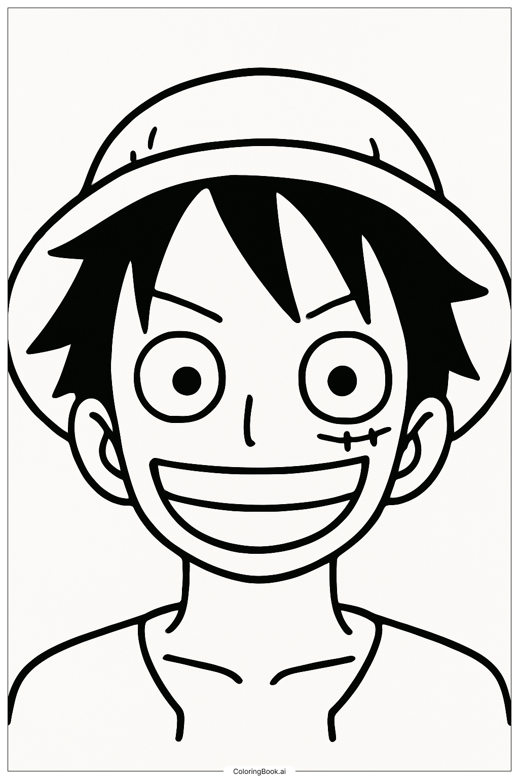  ルフィの顔のアップの塗り絵ページ 