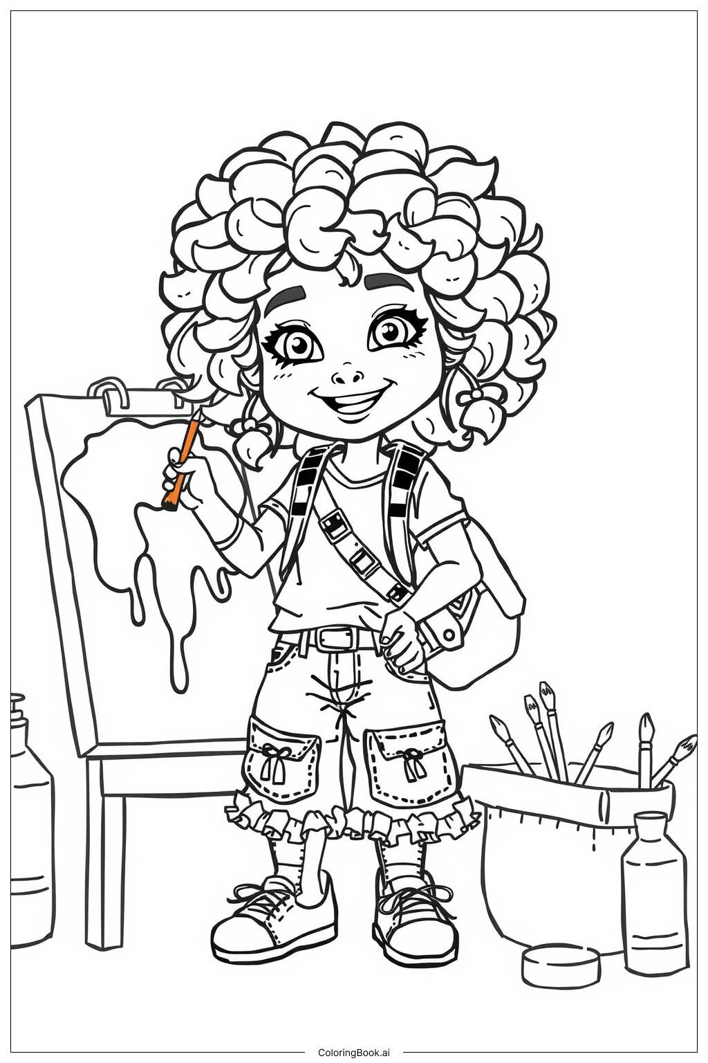  Page de coloriage Fille noire explorant son côté créatif 