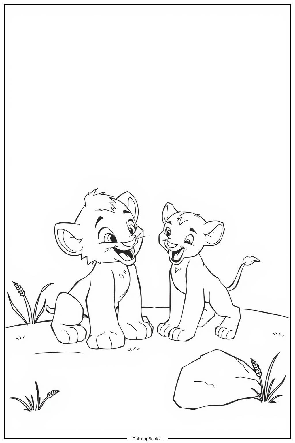  Page de coloriage le roi lion Nala jouant avec Simba en tant que petits 