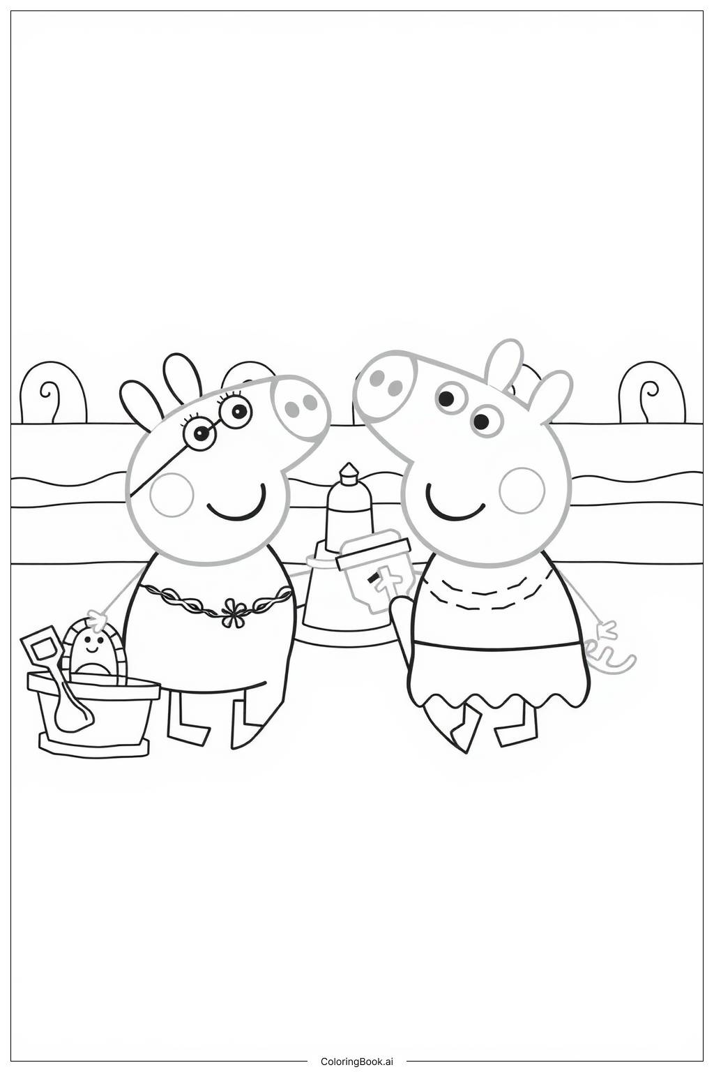  peppa pig visiting the beach with george Coloring Page 