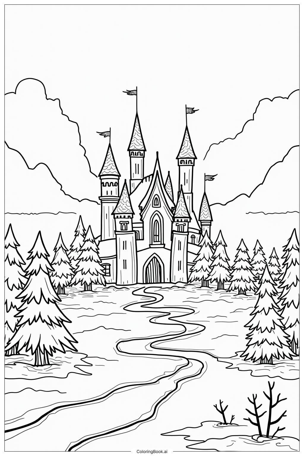  Frozen Castle Aurora Lights Coloring Page 