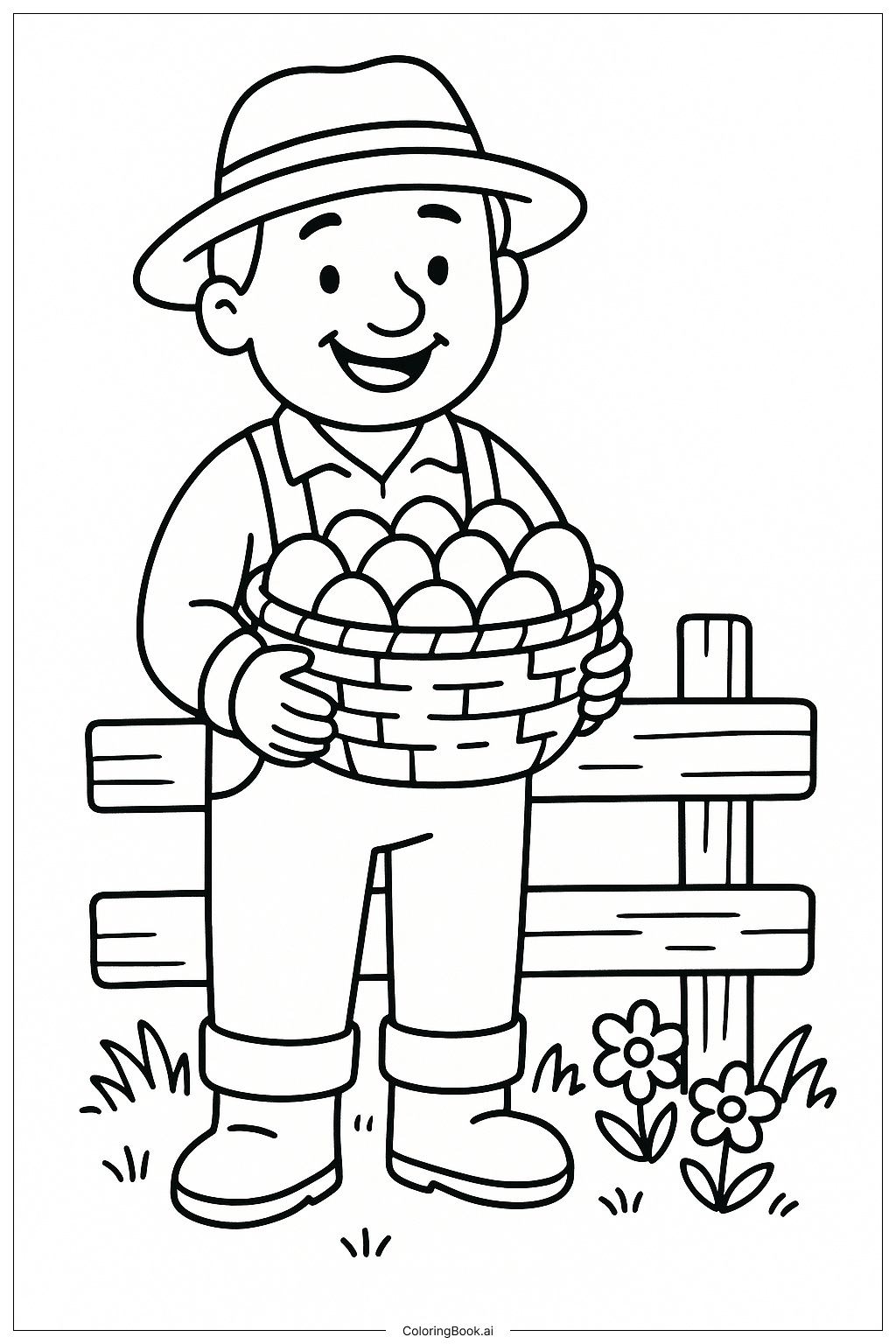  A Farmer Holding A Basket Of Eggs Coloring Page 