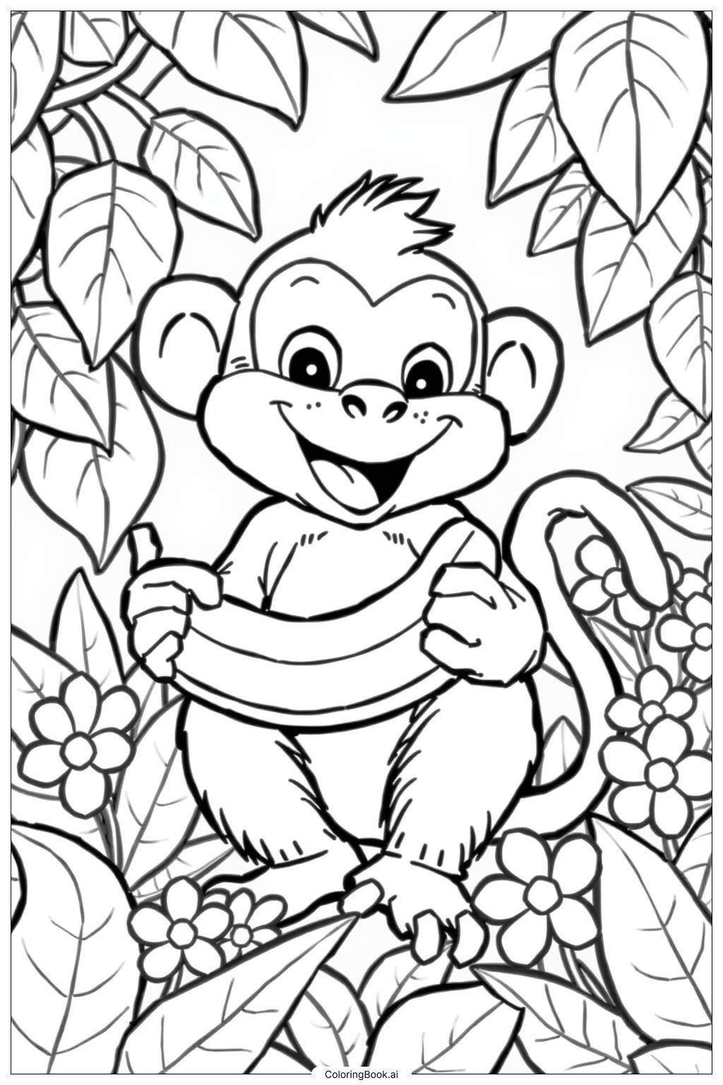  Página para colorir de Macaco comendo banana 