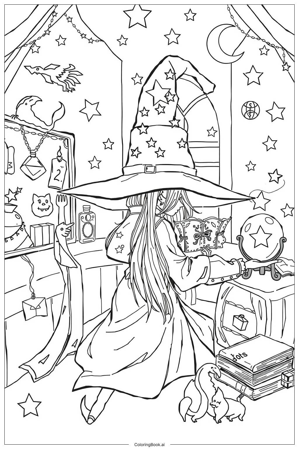  Page de coloriage chapeau de sorcière magique-2 