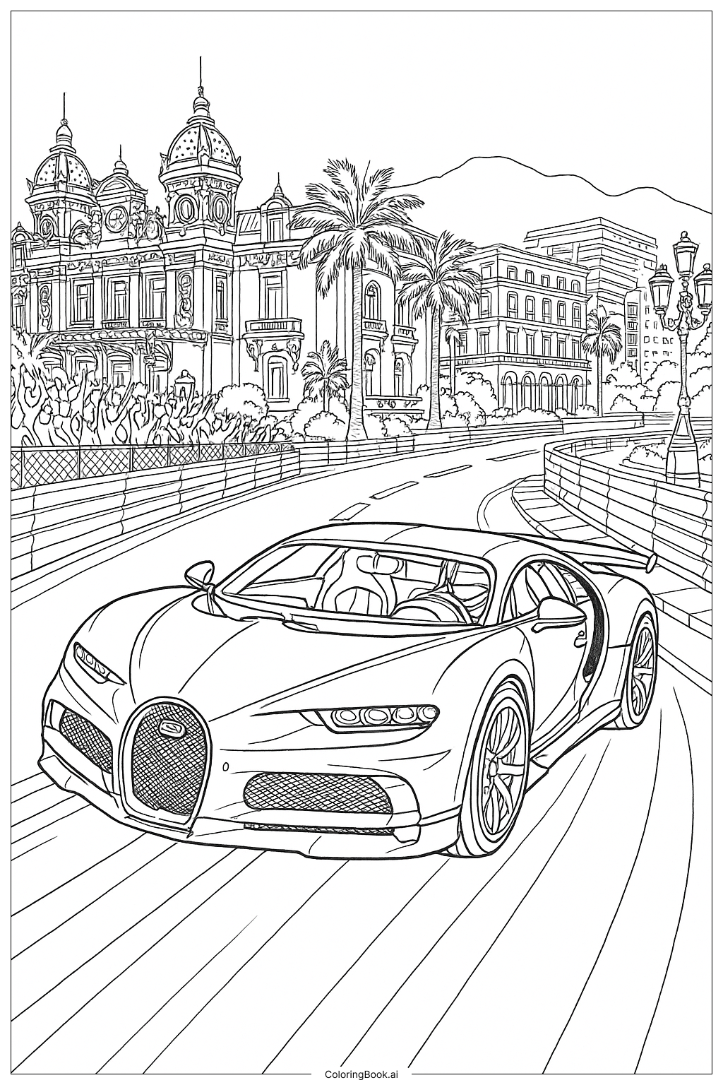  Bugatti Racing Through Monaco Coloring Page 