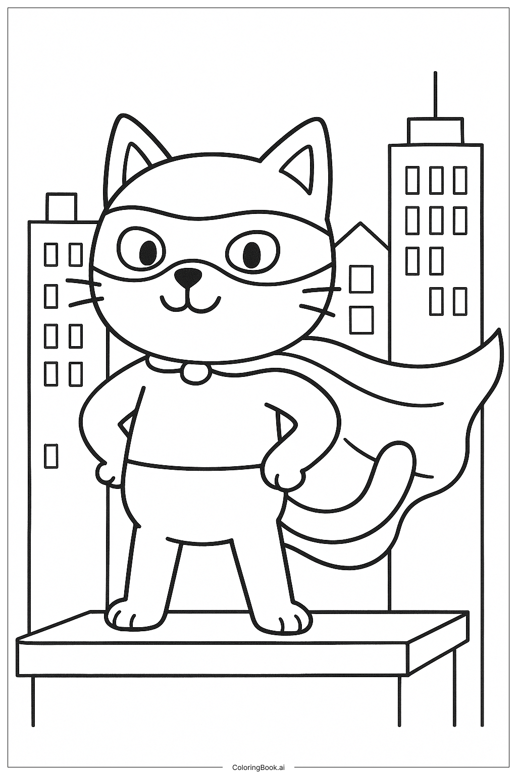 Superheldenkatze auf einem Dach