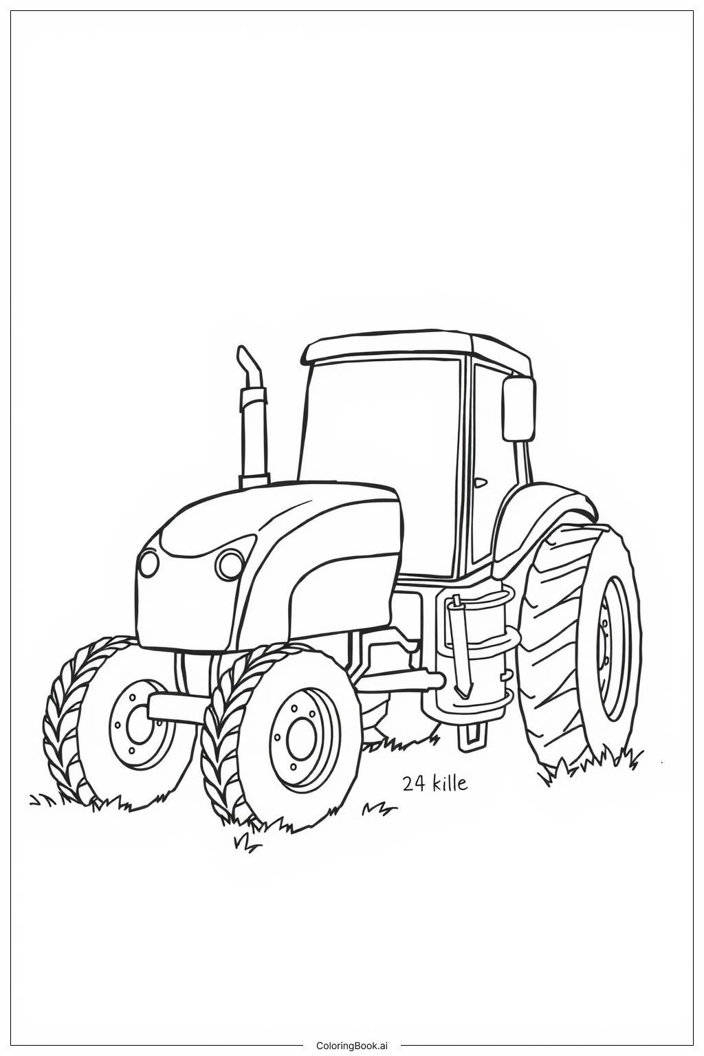  Page de coloriage Tracteur réaliste dans le champ 