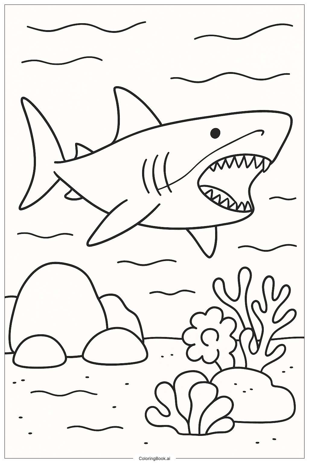  Megalodon, der in der Nähe eines Riffs schwimmt Ausmalseite 