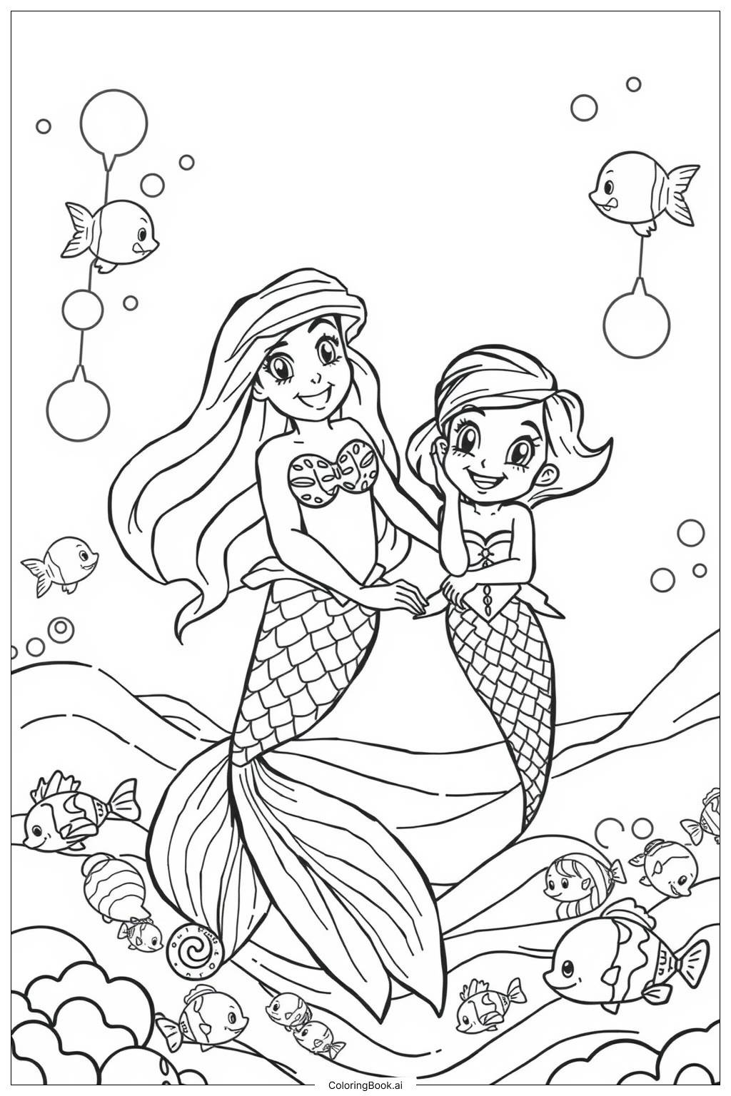  Página para colorear de El viaje de Ariel y Melody 